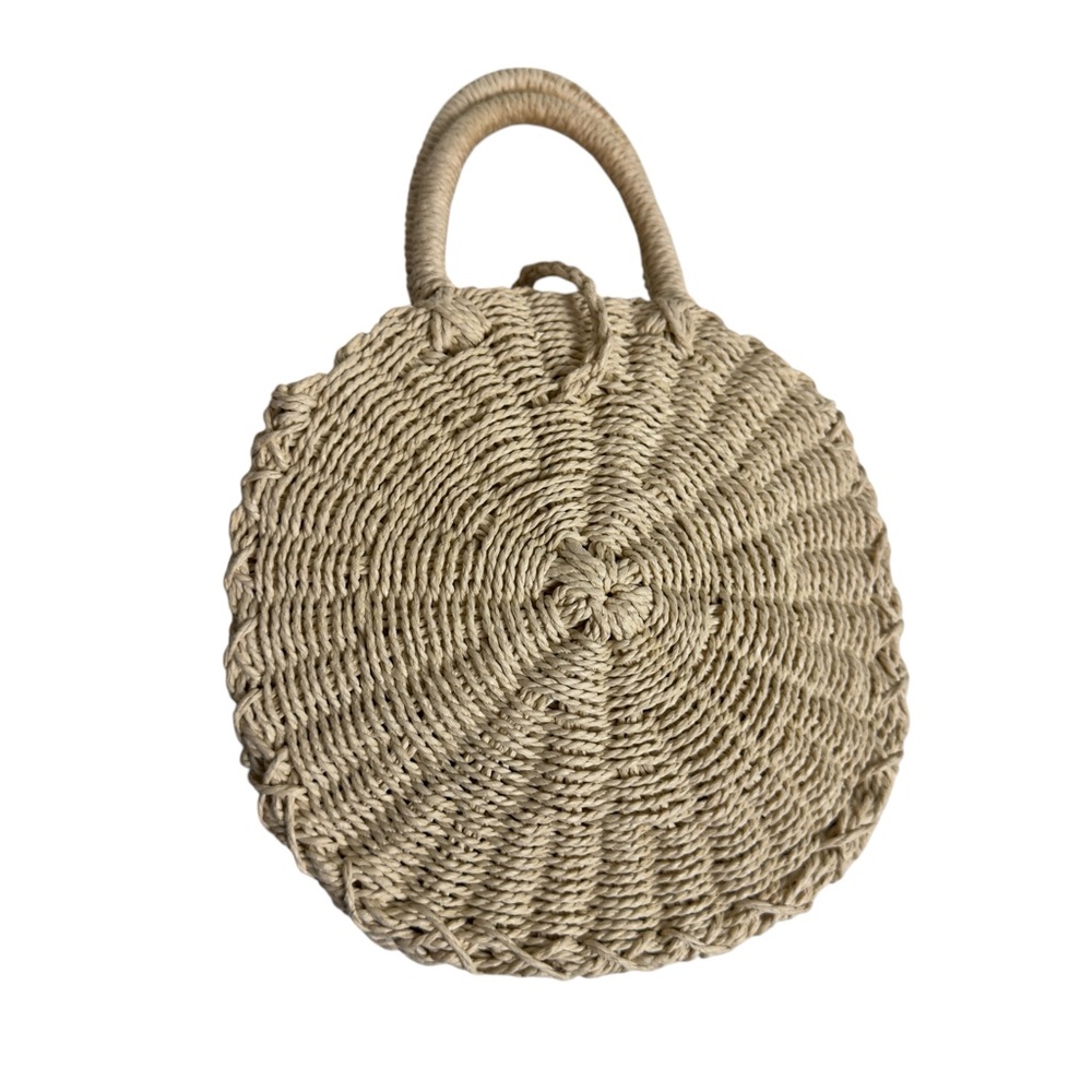 Buji Baja by Hat Attack Mini Cooper Round Straw Bag Natural (Missing Strap) - Picture 8 of 12